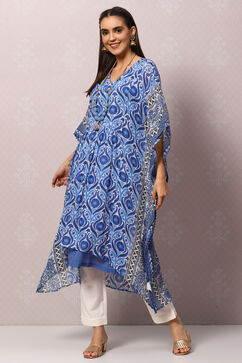 White And Blue Cotton Kaftan Set image number 0