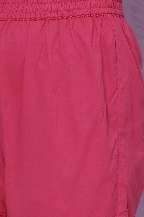 Fuchsia Cotton Girls Straight Kurta Sharara Suit Set image number 3