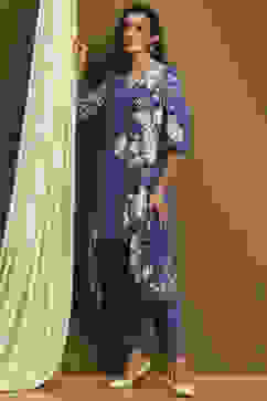 Indigo Modal Floral Printed Asymmetric Kurta Set image number 6