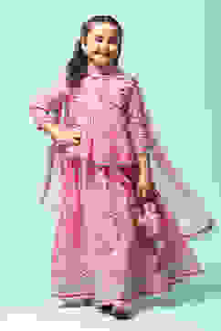 Peach Cotton Short Kurta Printed Suit Set image number 0