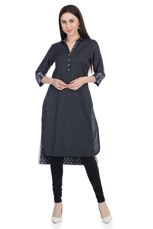 Charcoal Straight Solid Kurta image number 0