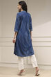 Blue Cotton Ikat Straight Kurta image number 3