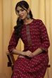 Maroon Polyster Blend Straight Kurta Pants Set image number 1