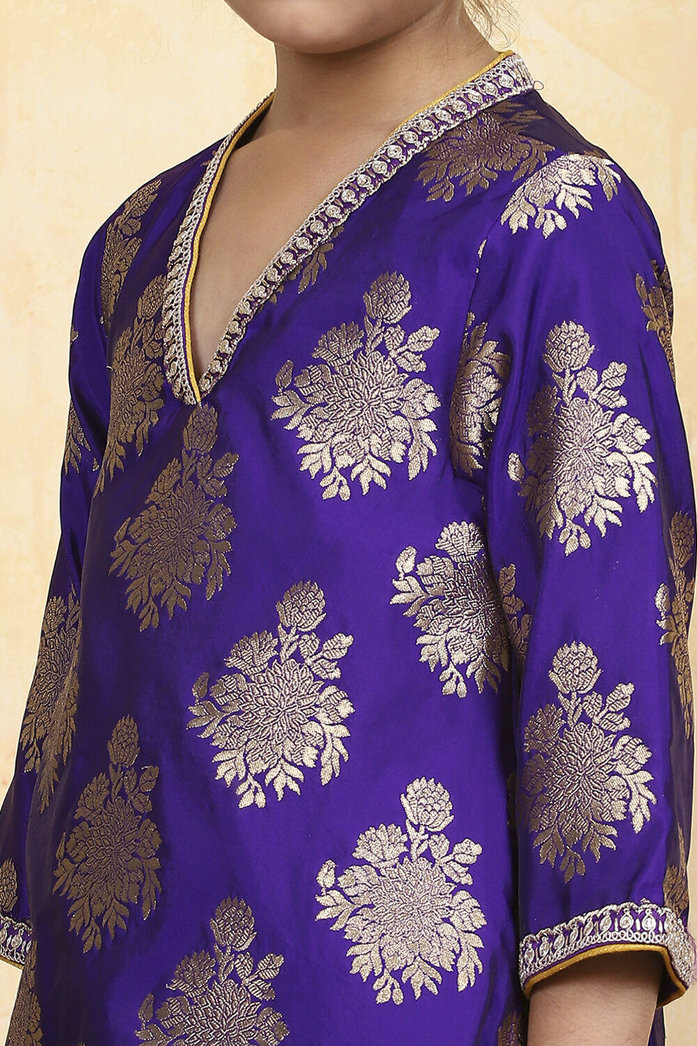 Purple Polyester Textured Flared Kurta Pants Set image number 1
