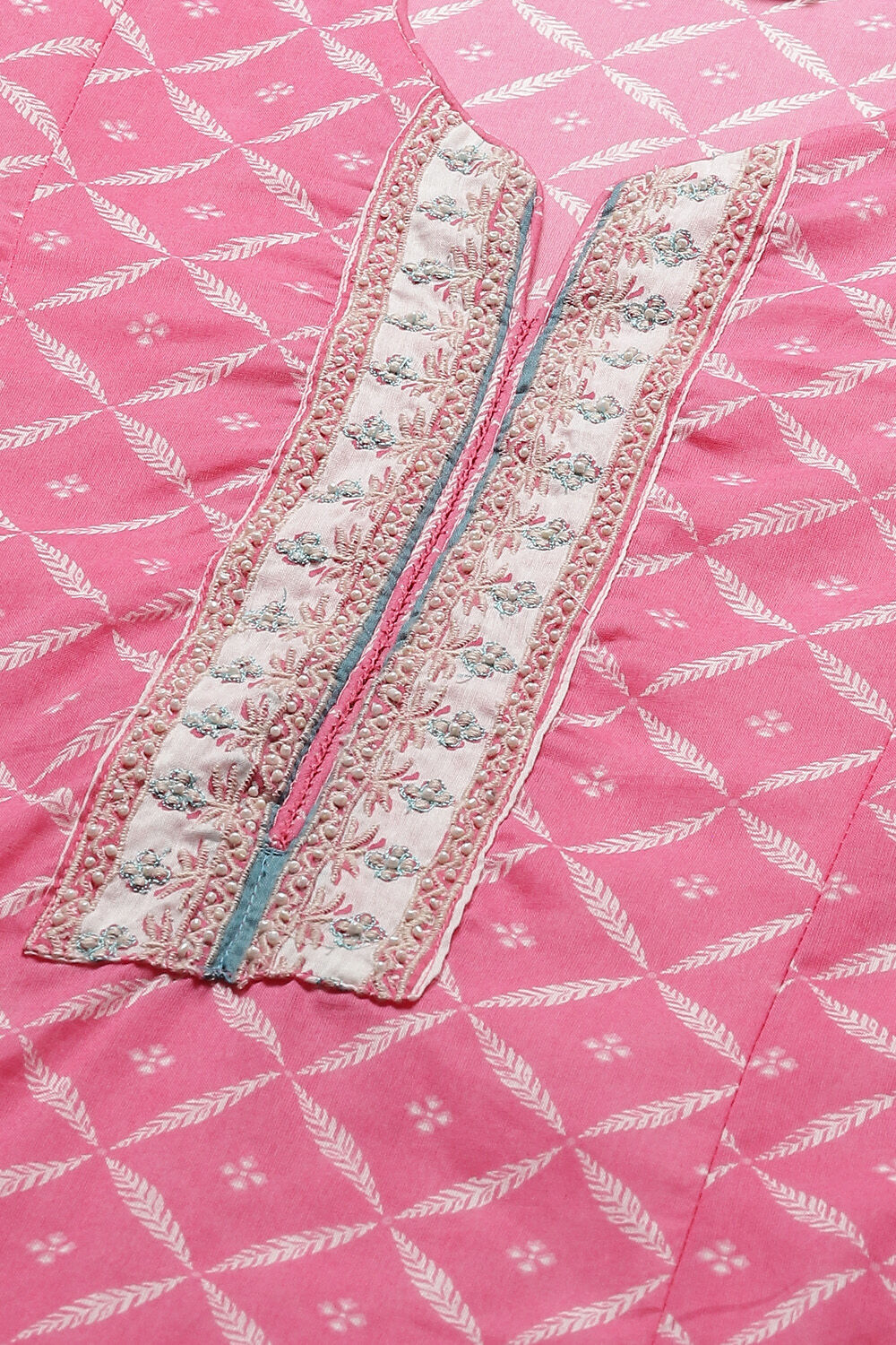 Turquoise Cotton Anarkali Kurta Palazzo Suit Set image number 2