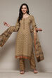 Coffee Brown Cotton Machine Embroidered Unstitched Suit Set image number 1