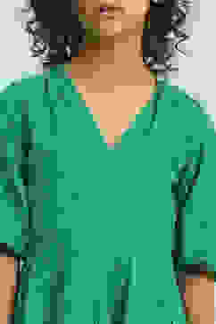 Green Cotton Schiffli Flared Dress image number 1