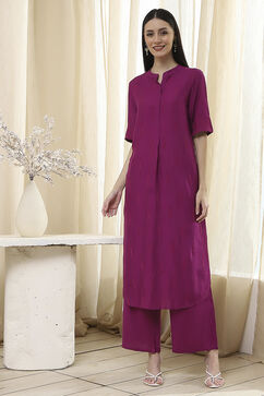 Purple Solid Straight Kurta Set image number 0