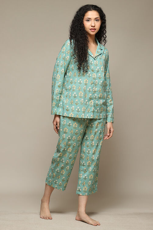 Navy Cotton Printed 2 Piece Sleepwear Set image number 5