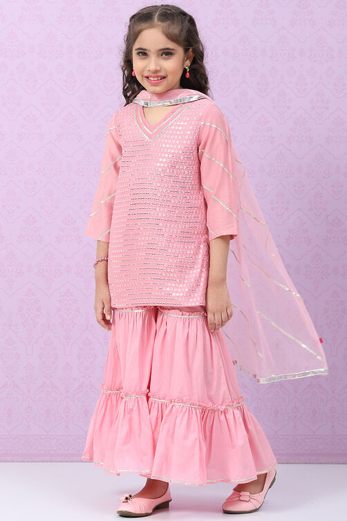 Pink Art Silk Straight Kurta Sharara Suit Set image number 5