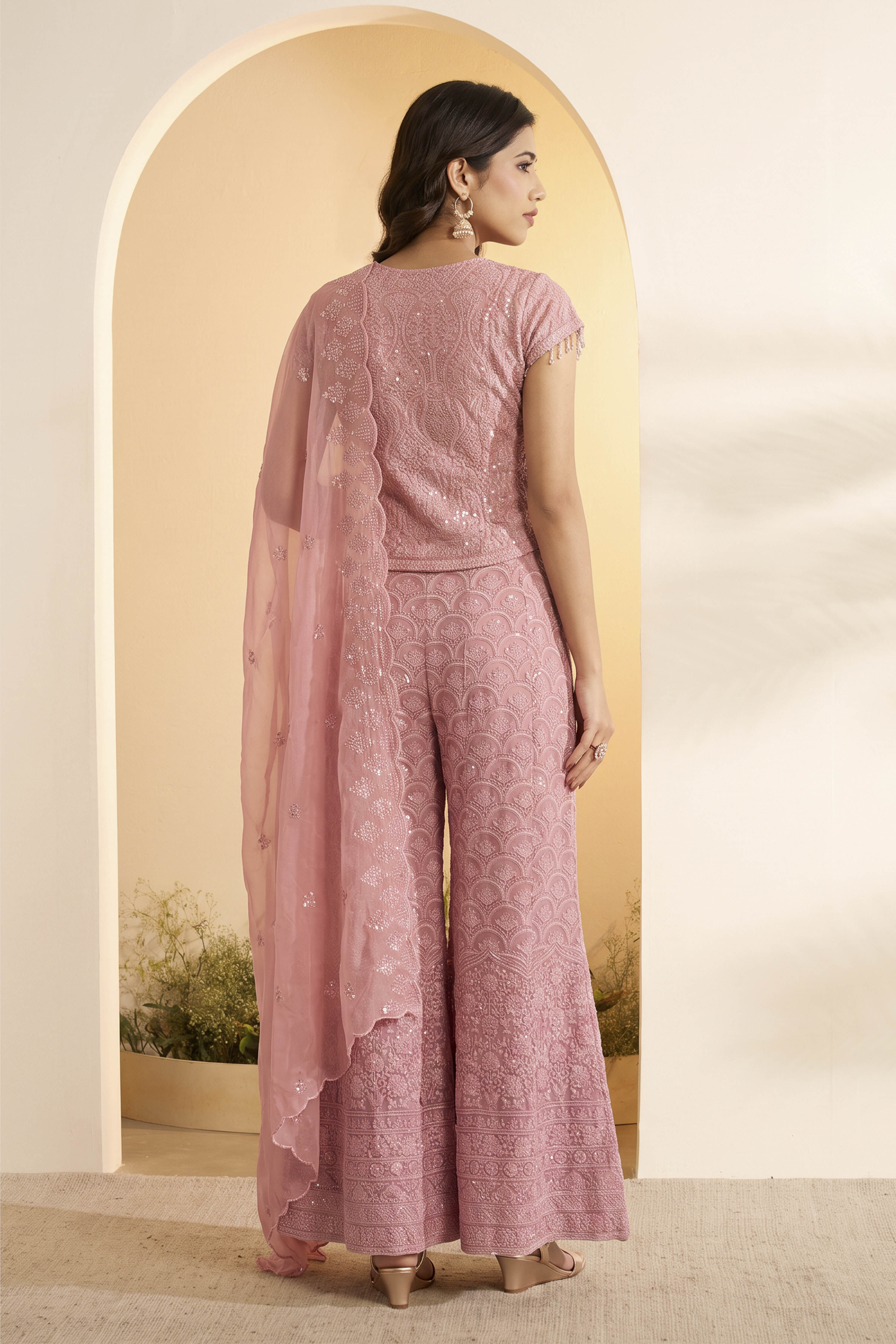 Pink Polyester Straight Suit Set image number 4