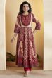 Rust Cotton Anarkali Kurta Pants Set image number 0
