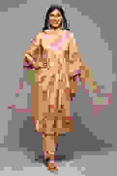 Beige Rayon Straight Kurta Pants Suit Set image number 0