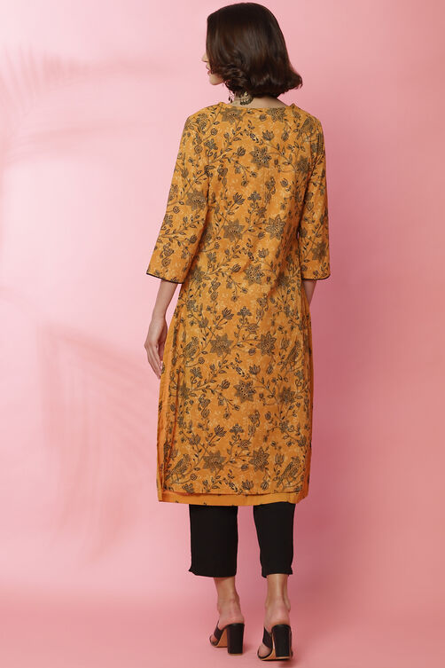 Navy Cotton Straight Printed Kurta image number 5