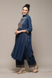 Teal LIVA Gathered Kurta Palazzo Suit Set image number 5