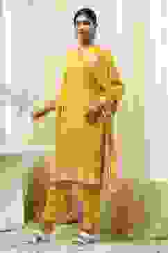 Mustard Yellow Printed Straight Suit Set image number 3