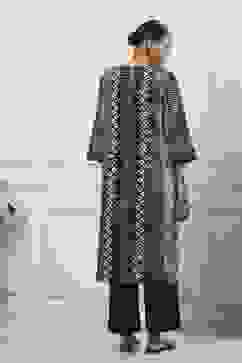 Black Cotton Printed Straight Suit Set image number 3