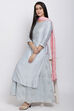 Ice Blue Cotton Silk Straight Kurta Skirt Suit Set image number 2