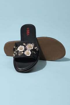 Black Embroidered Sandals image number 3