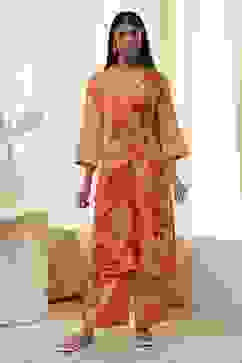 Peach-Colored Floral Straight Kurta Set image number 6