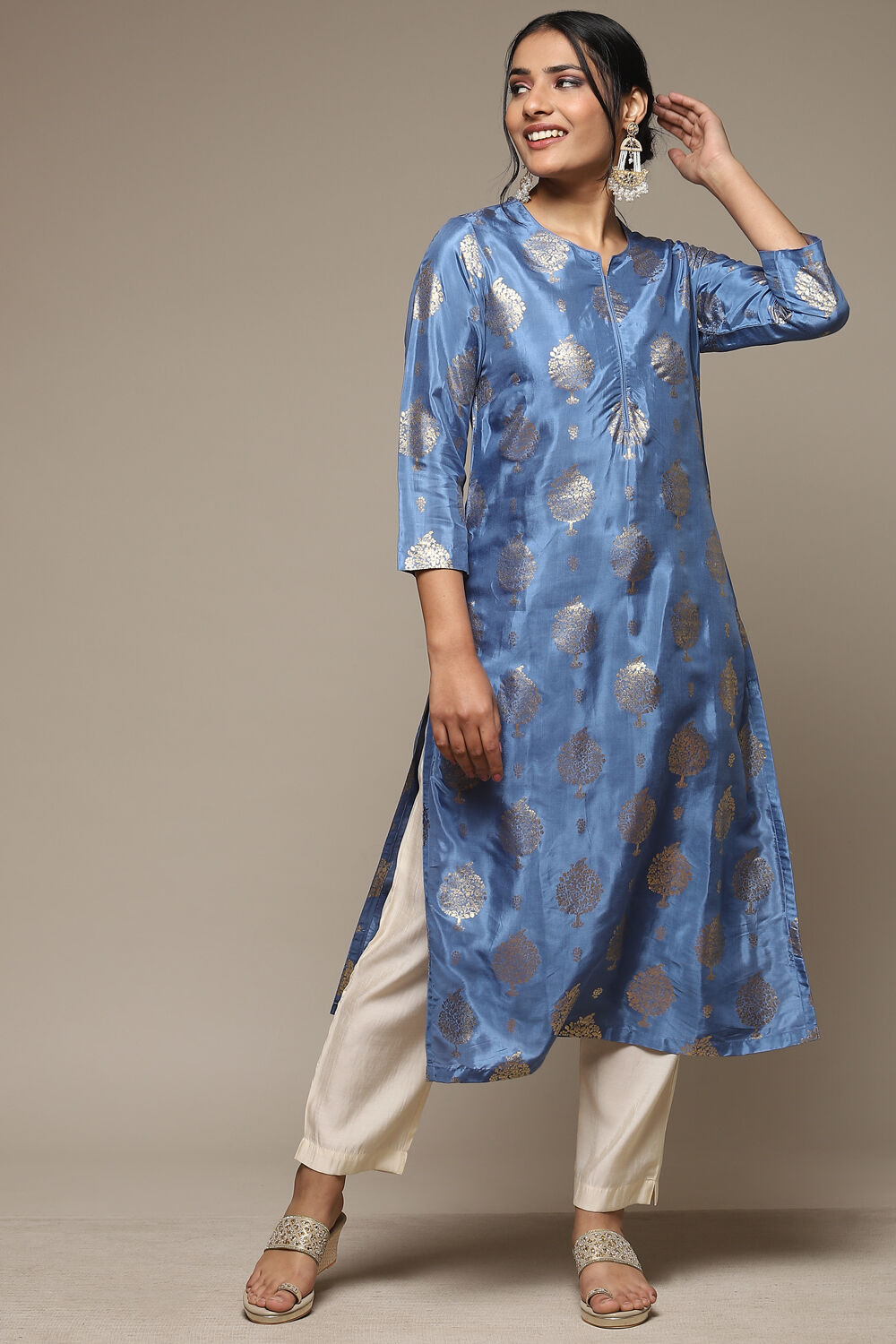 Blue Viscose Straight Printed Kurta image number 0
