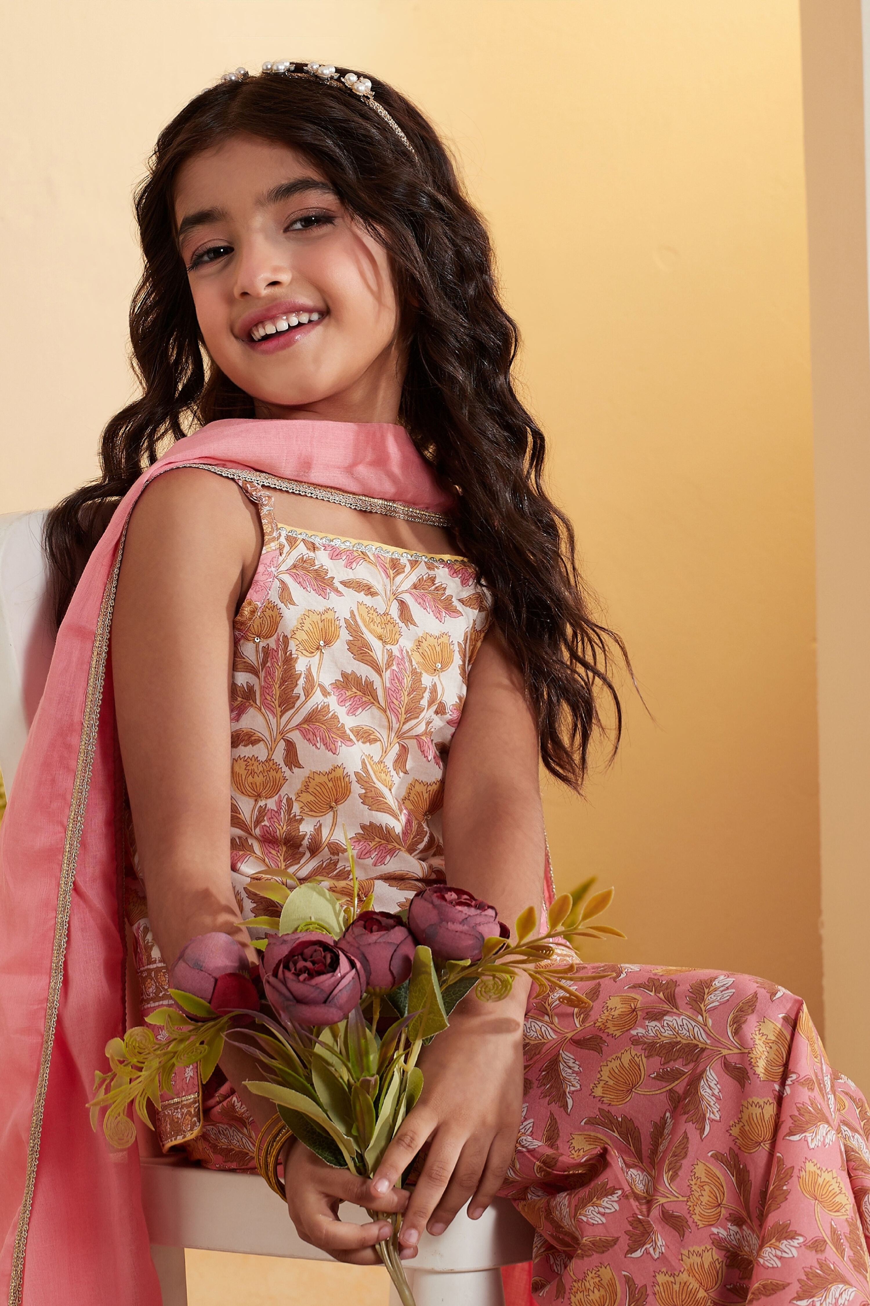 Off-White Cotton Floral Printed Sharara Kurta Set image number 1