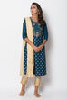 Navy Blue Cotton Straight Printed Kurta image number 2