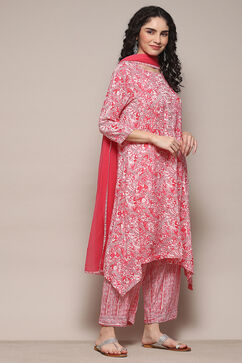 Coral Pink Rayon Straight Suit Set image number 6