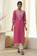 Pink Pure Cotton Printed Straight Kurta image number 5