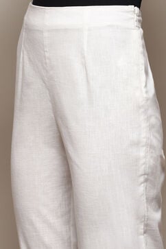 White Cotton Slim Solid Pants image number 1