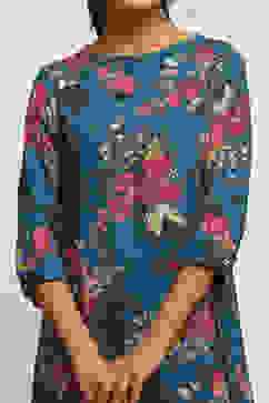 Teal Blue Printed A-Line Suit Set image number 1