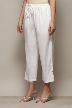 Off White Cotton Solid Pant image number 2