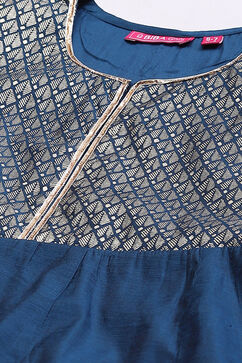Blue Art Silk Straight Printed Kurta Set image number 1