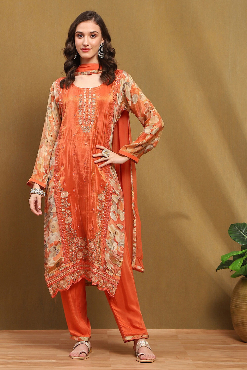 Lime Viscose Blend Embroidered Unstitched Suit Set image number 5