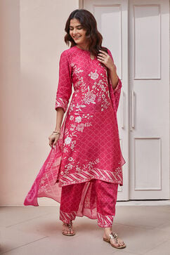 Berry Pink Rayon Straight Suit Set image number 4