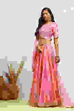 Pink Printed Flared Festive Lehenga Set image number 3