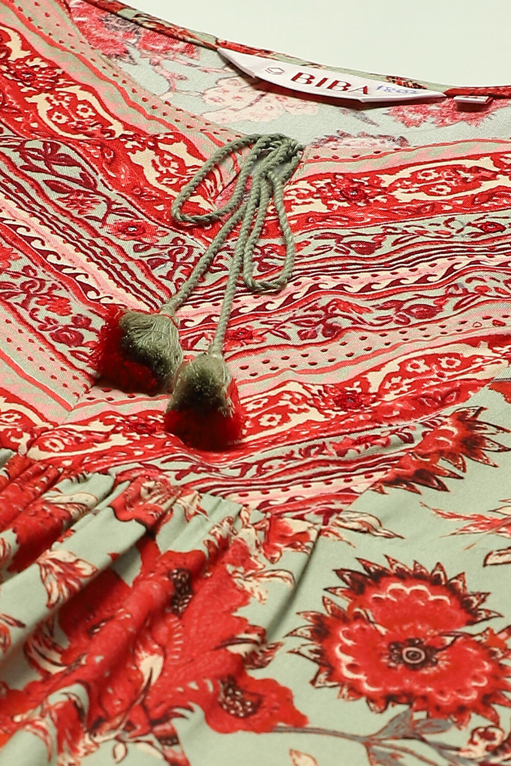 Green LIVA Flared Printed Kurti image number 1