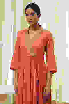 Peach Modal Printed Angrakha Anarkali Suit Set image number 1