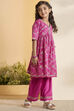 Pink Cotton Floral Printed Flared Kurta Set image number 5