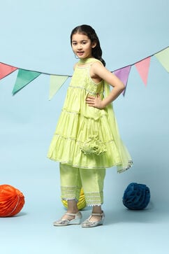 Lime Green Cotton Tiered Kurta Straight Palazzo Suit Set image number 5