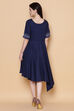 Indigo Rayon Flared Solid Dress image number 5