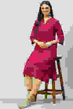 Berry Pink  LIVA Straight Yarndyed Kurta image number 0