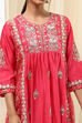 Coral-Red Silk Chanderi Gathered Suit Set image number 1