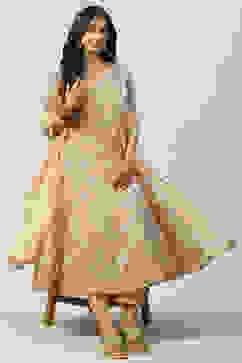 Peach Art Silk Flared Kurta Palazzo Suit Set image number 7