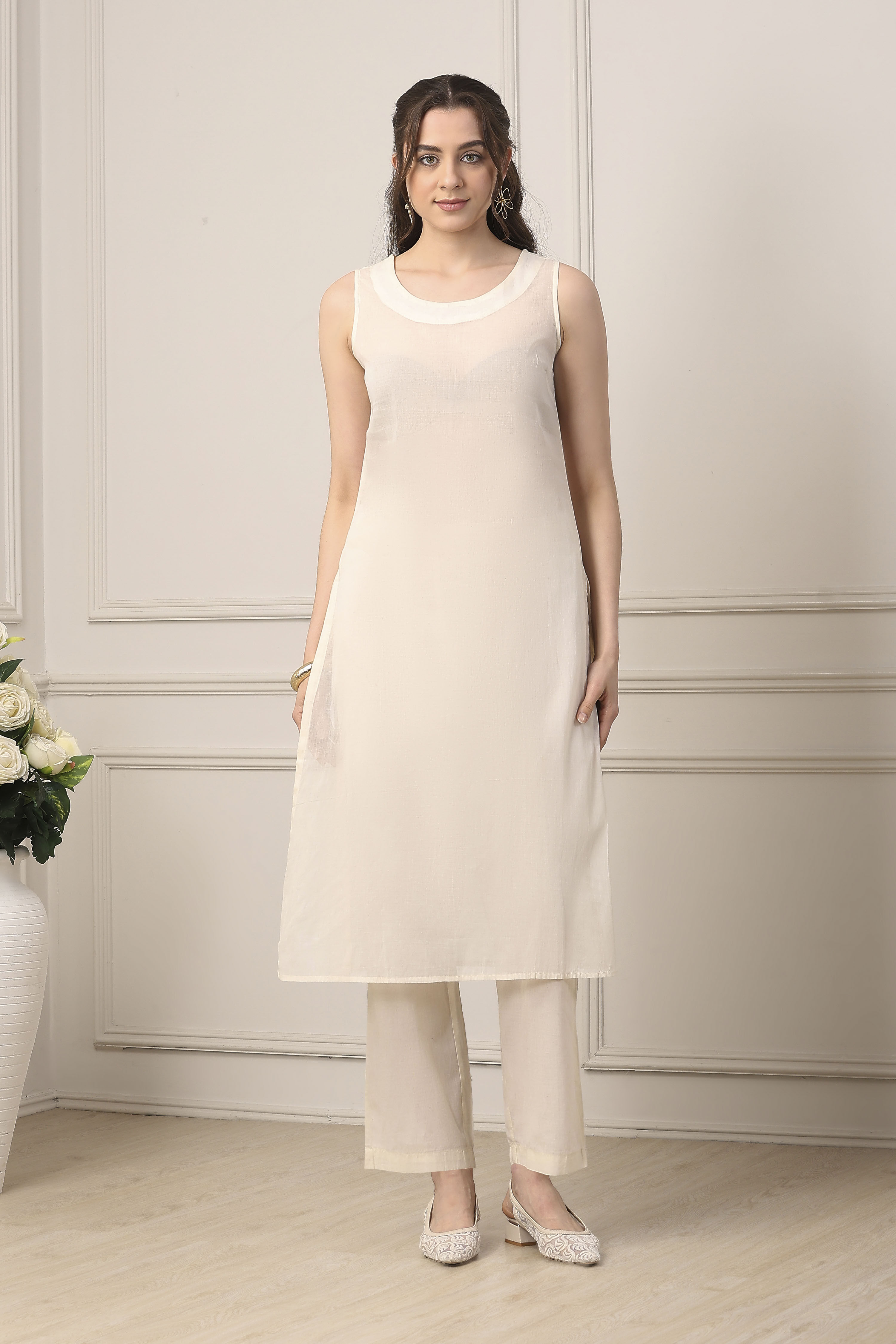 Yellow Cotton Gathered Suit Set image number 6