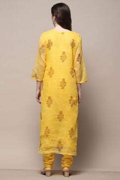 Yellow Cotton Blend Unstitched Suit Set image number 6