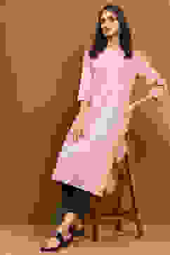 Beige Cotton Blend Solid Straight Kurta image number 0