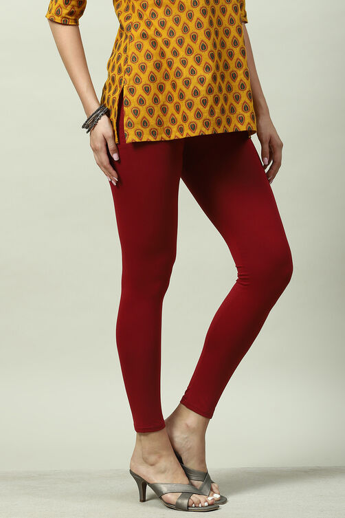 Maroon Solid Leggings image number 3