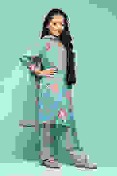 Turquoise Viscose Straight Printed Kurta Salwar Suit Set image number 6