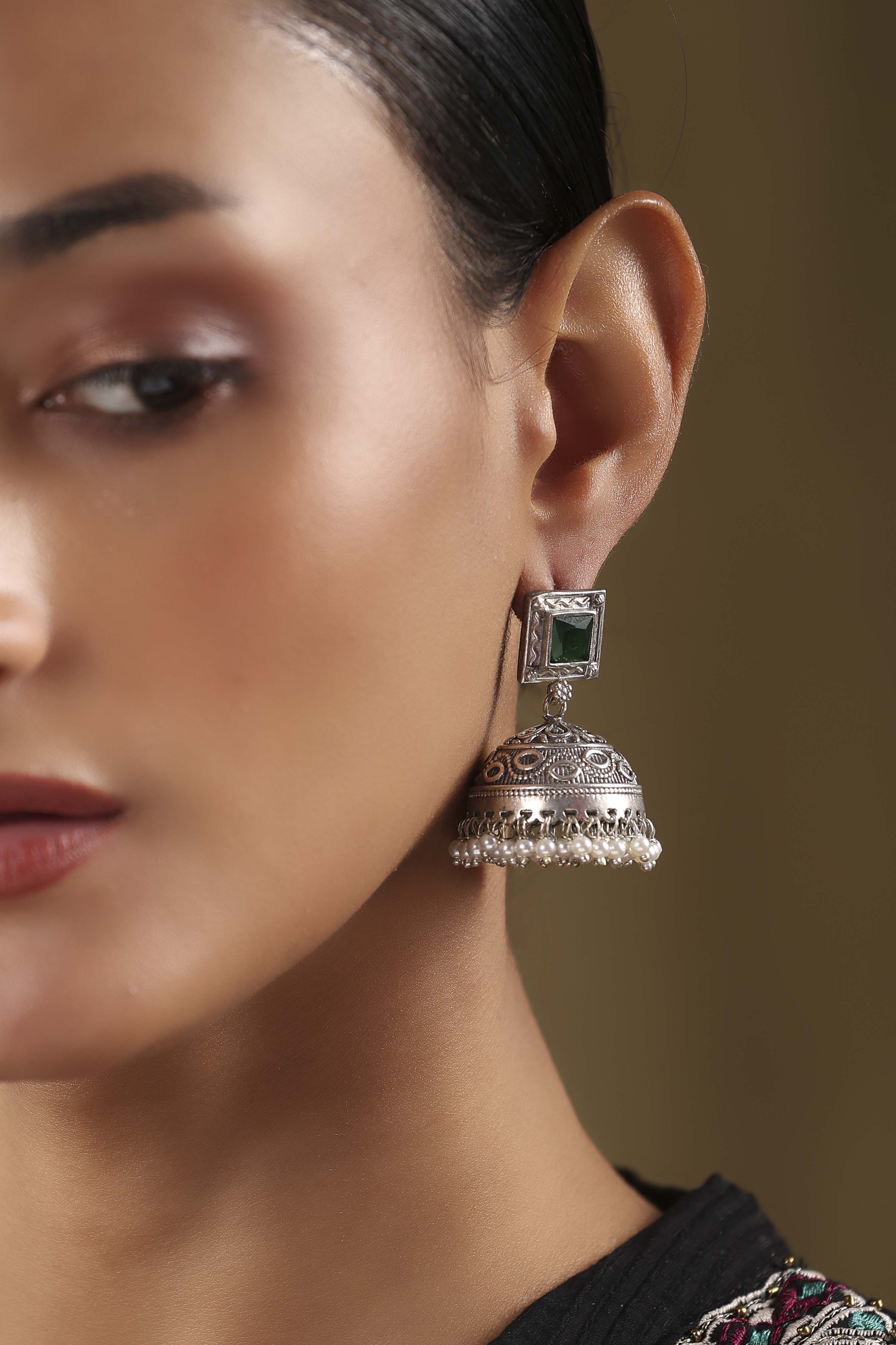 Green Brass Jhumka image number 1